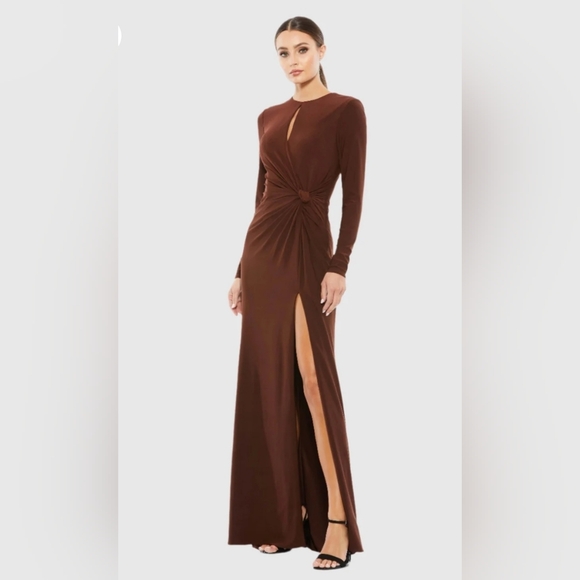 Ieena for Mac Duggal size 14 Women's Long Sleeve Keyhole Draped Gown - Picture 1 of 10